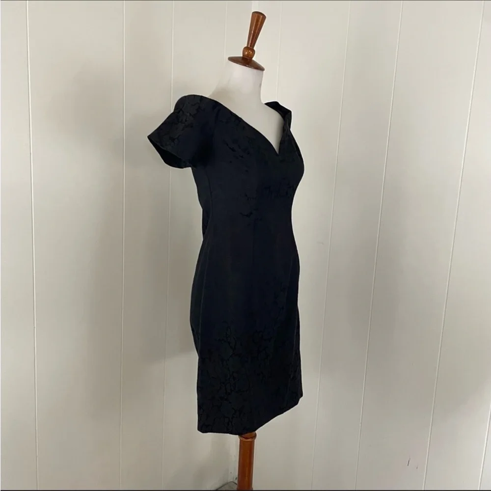 Vintage 80s 90s Lace Jacquard Dress Women’s S Mini Sheath Off Shoulder Cocktail‎ - Picture 4 of 8